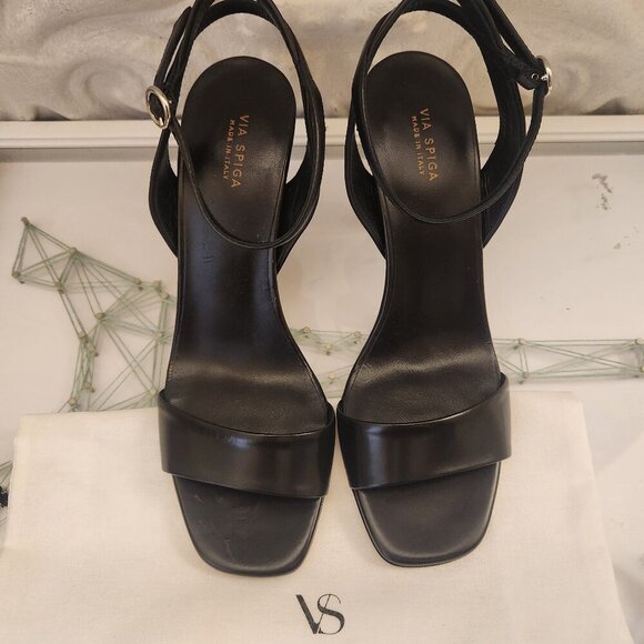 VIA SPIGA Black V-Ria Black Leather Heeled Sandals. NIB. Size 6.5 - Picture 4 of 11